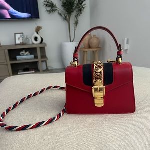 GUCCI
Calfskin Mini Sylvie Top Handle Bag Hibiscus Red